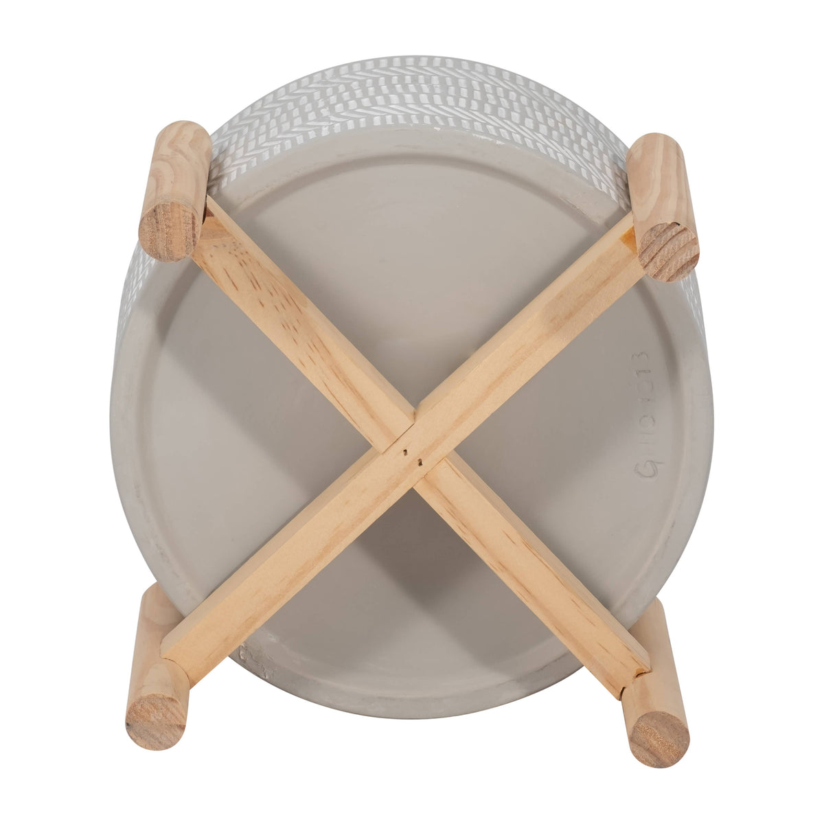Ceramic Tribal Geometric Planter Wood Stand - Ivory, 6 in.