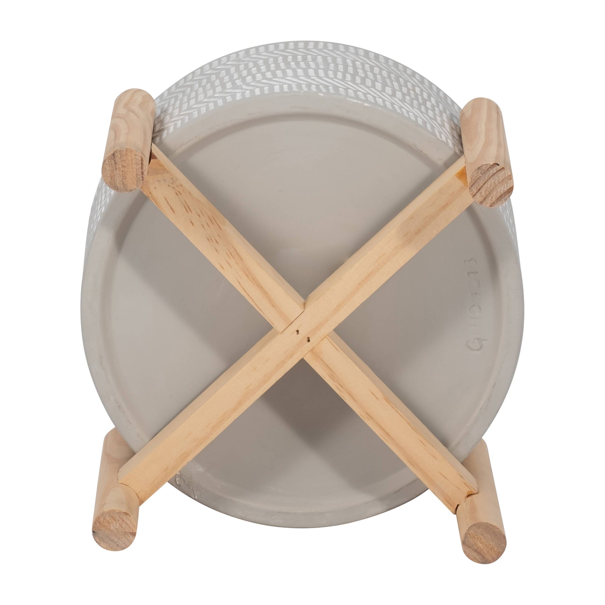 Ceramic Tribal Geometric Planter Wood Stand - Ivory, 6 in.