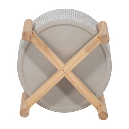 Ceramic Tribal Geometric Planter Wood Stand - Ivory, 6 in.