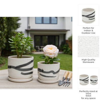 Planters Set of 2 - White Ceramic Painted Saucers, 5/6 in.