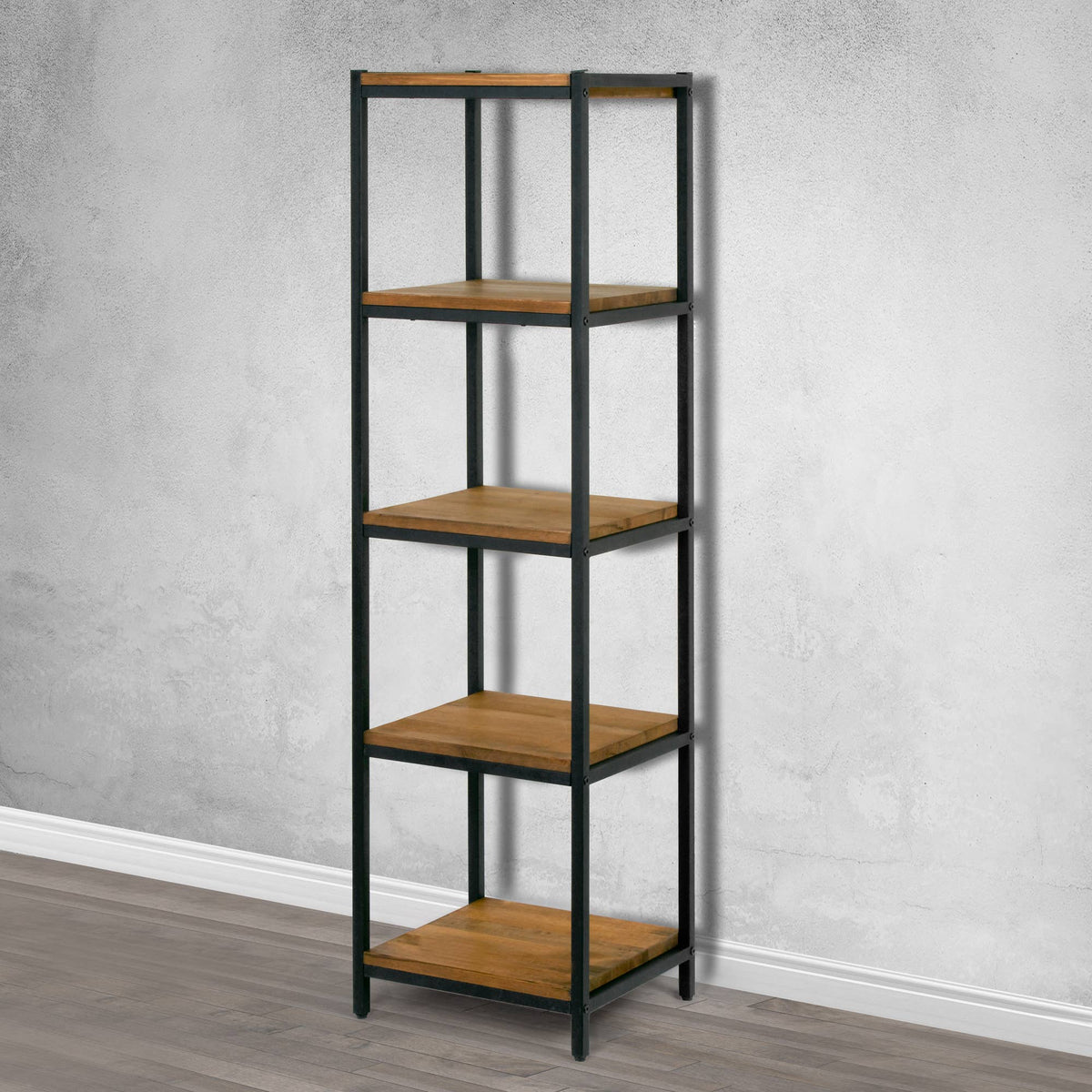 Ailis Pine Wood Etagere Bookcase with Metal Frame