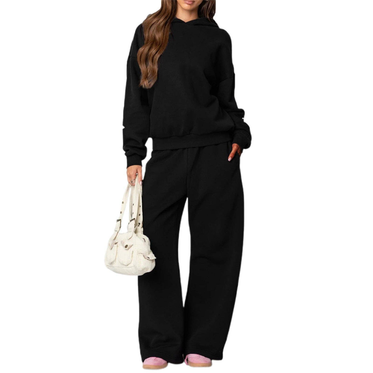 Trendy Casual Long Sleeve Loose Hoodie & Wide Leg Pants Set