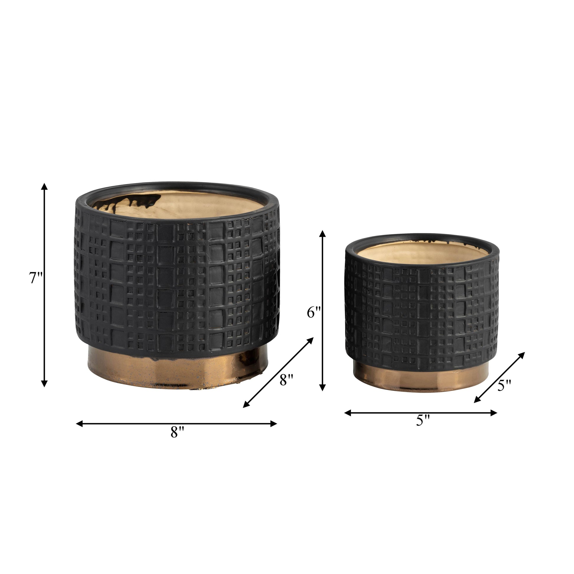 Planter Set of 2 - Black Ceramic Raised Mesh, 6/8 in.