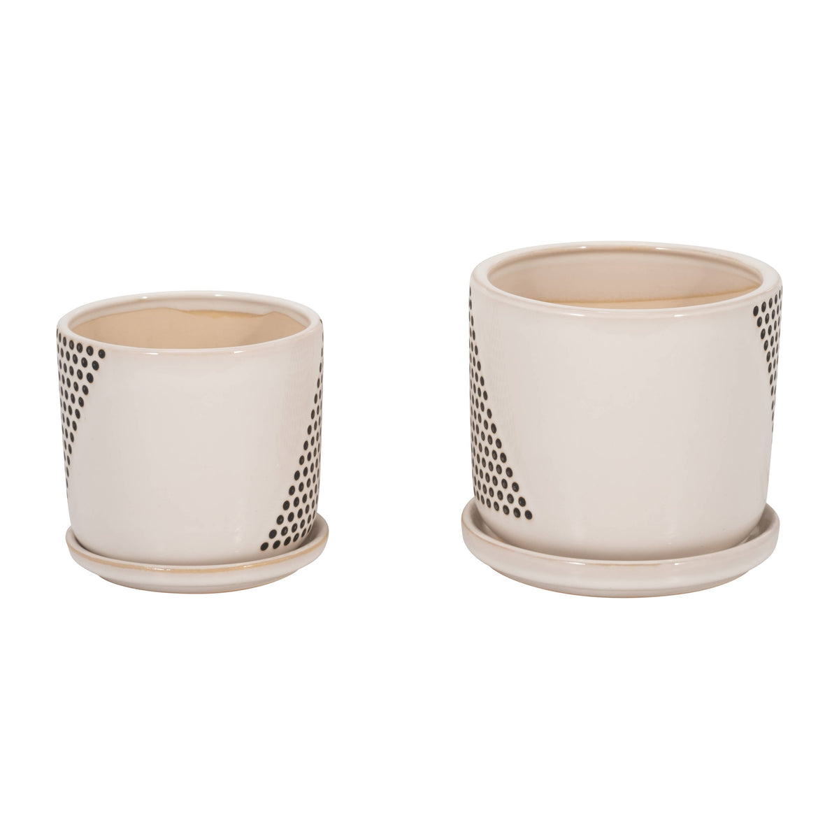 Planters Set of 2 - White Ceramic Triangle Dots, 6/8 in.