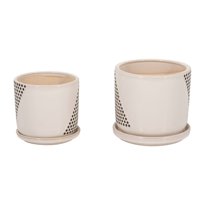 Planters Set of 2 - White Ceramic Triangle Dots, 6/8 in.