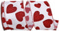Glitter Hearts Taffeta Wired Edge, White/red, 2-1/2 In
