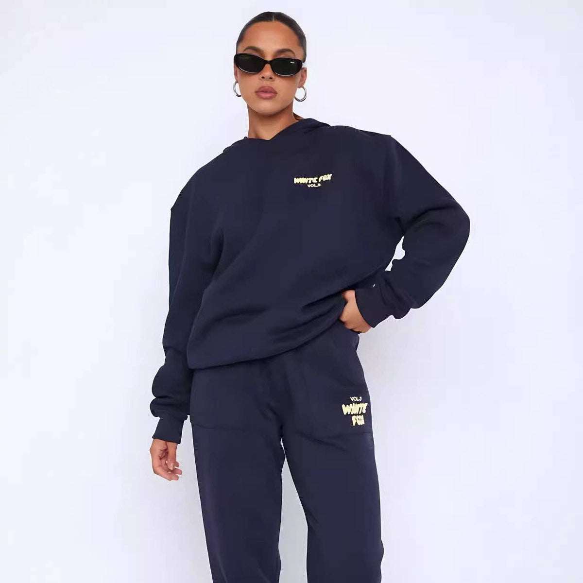 Fashionable Sports Hooded Sweatshirt Two-Piece Set