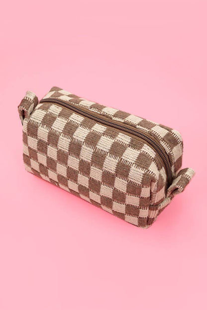CHECKER GINGHAM MAKEUP COSMETIC POUCH BAG