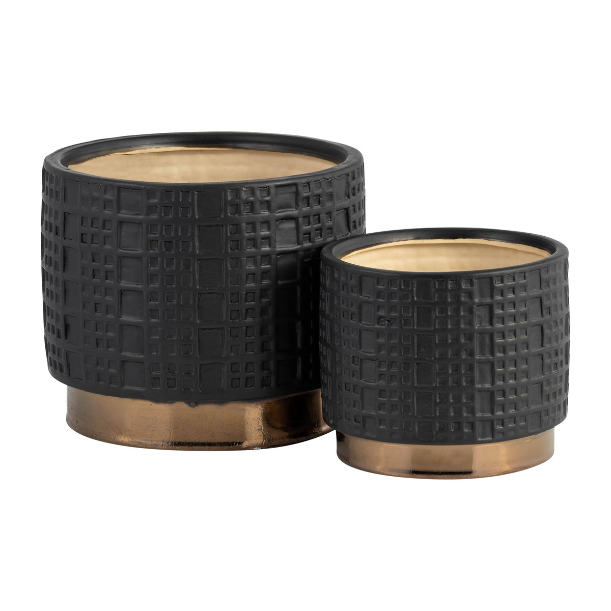 Planter Set of 2 - Black Ceramic Raised Mesh, 6/8 in.