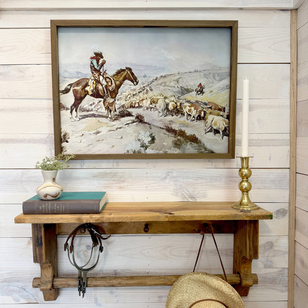 Cowboy Cattle Drive - Ranch House Canvas Art - Wood Framed 6x10