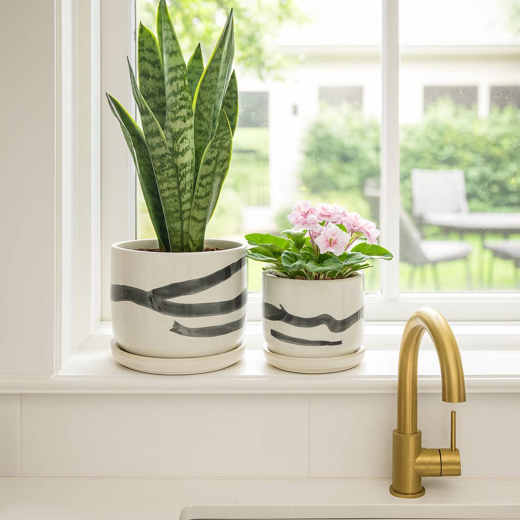 Planters Set of 2 - White Ceramic Painted Saucers, 5/6 in.