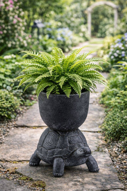 Turtle Pedestal Planter – Stone-Textured Animal  #17781