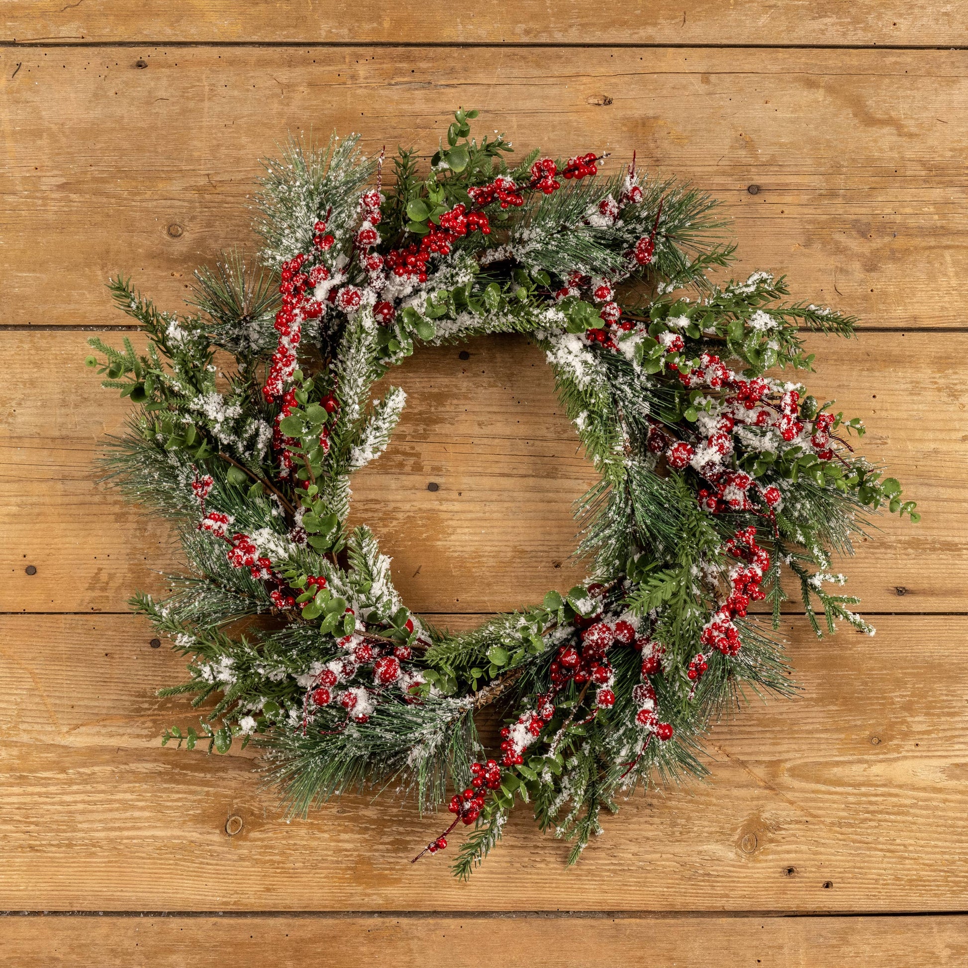 24" SNOWY EVERGREEN W/ RED BERRY WREATH