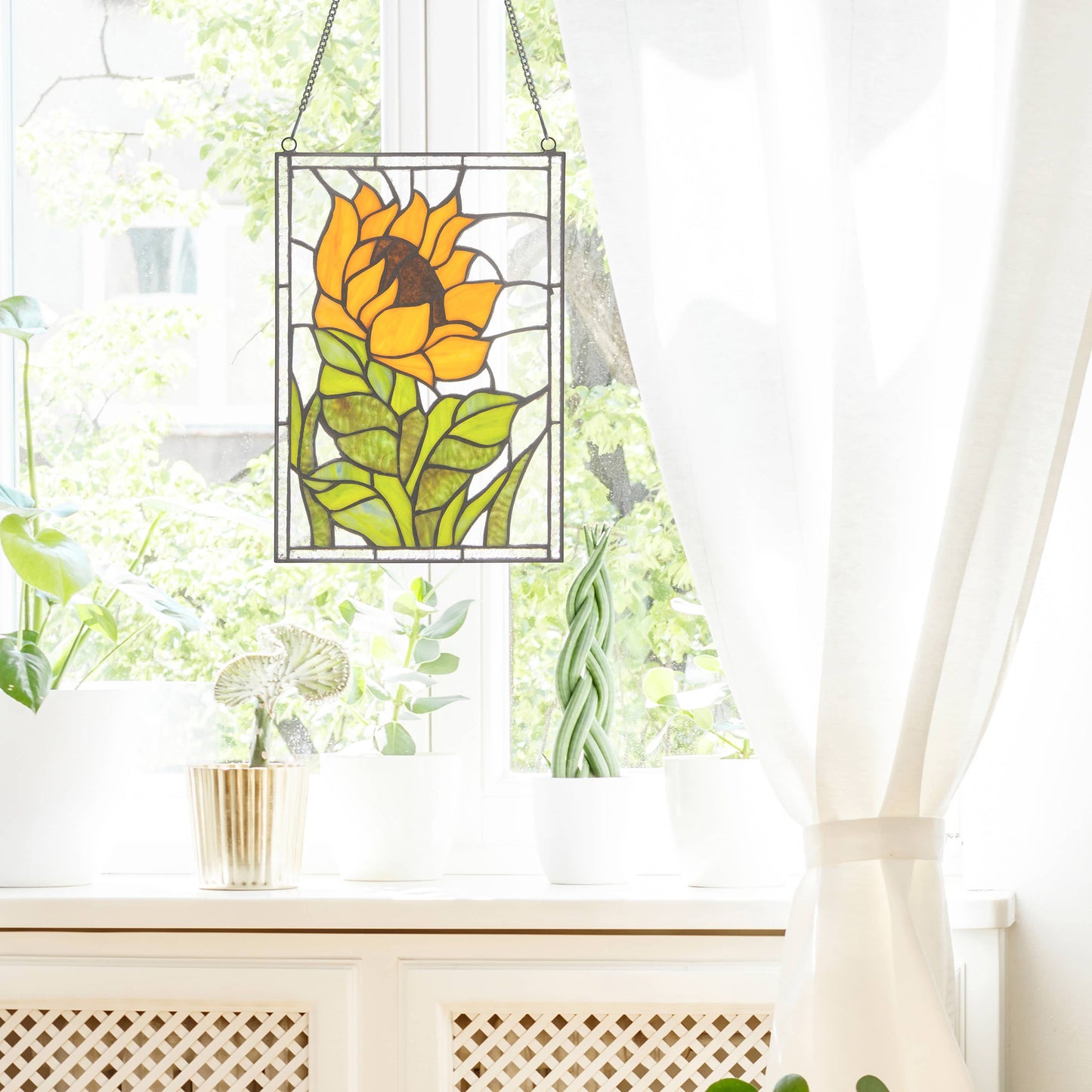 11.25”H Multicolored Sunflower Stained Glass Window Panel