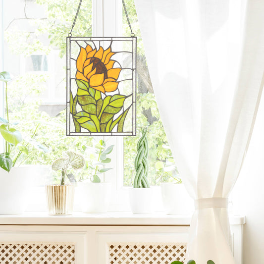 11.25”H Multicolored Sunflower Stained Glass Window Panel