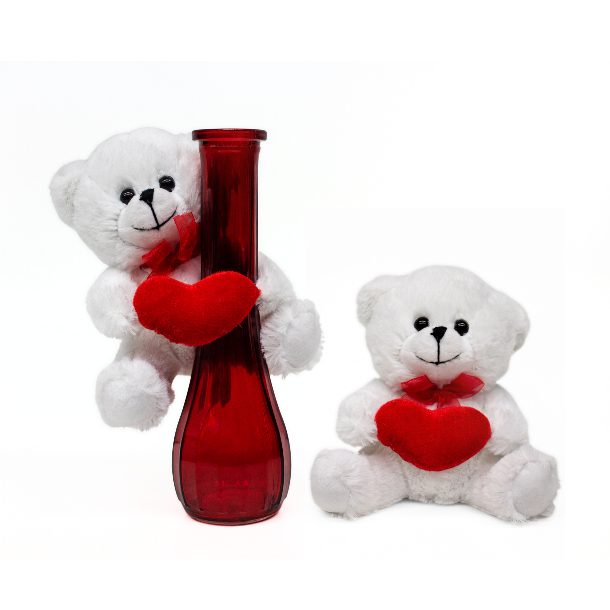 Hugging Bear with Red Heart - White