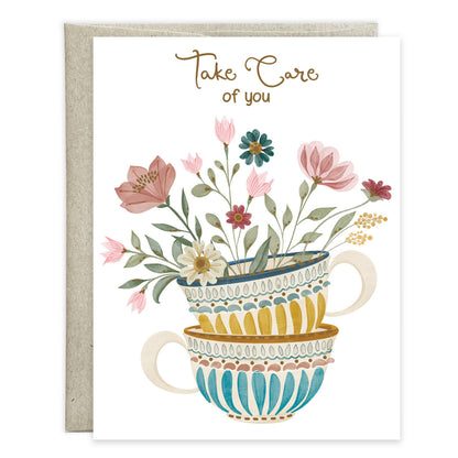 Get Well Greeting Card - Tea Cup Stack