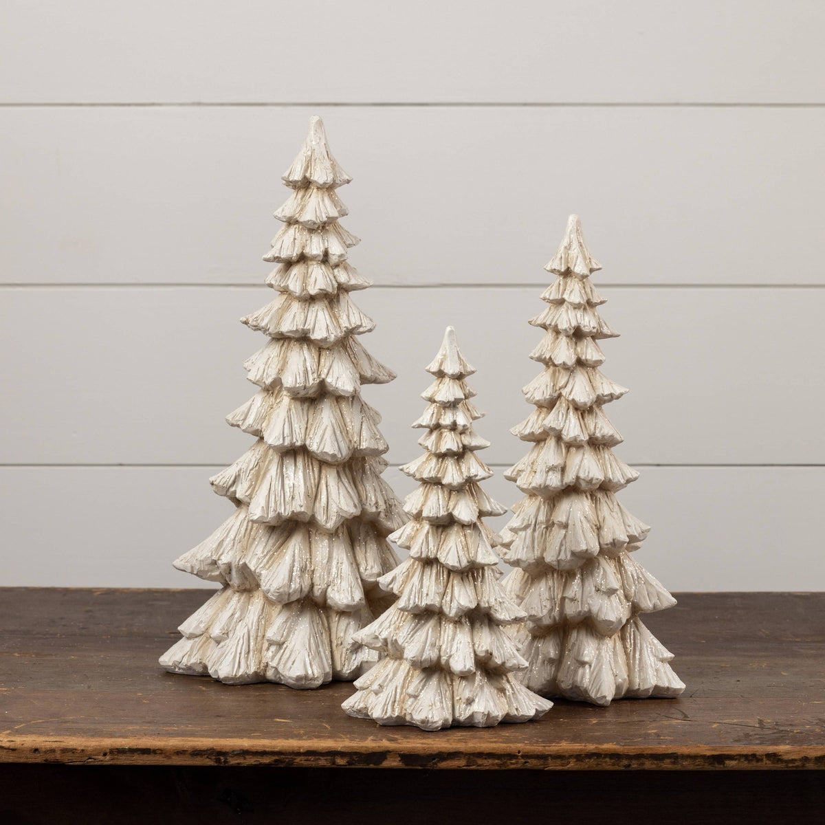 12" GLITTERED CREAM TREE
