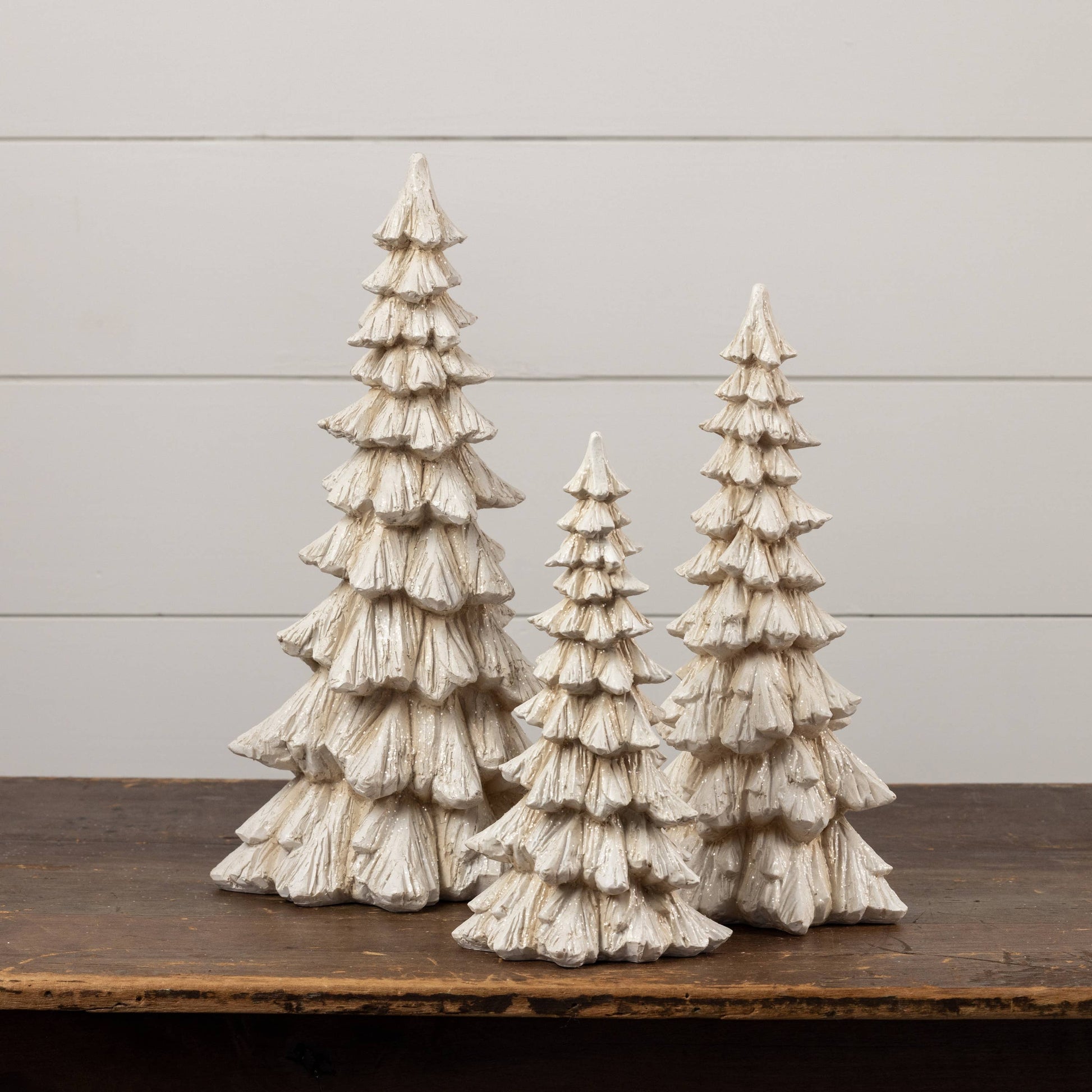 12" GLITTERED CREAM TREE