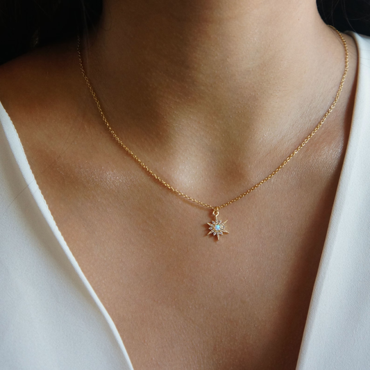 "The Light of Life" 14K Gold Opal Star Necklace