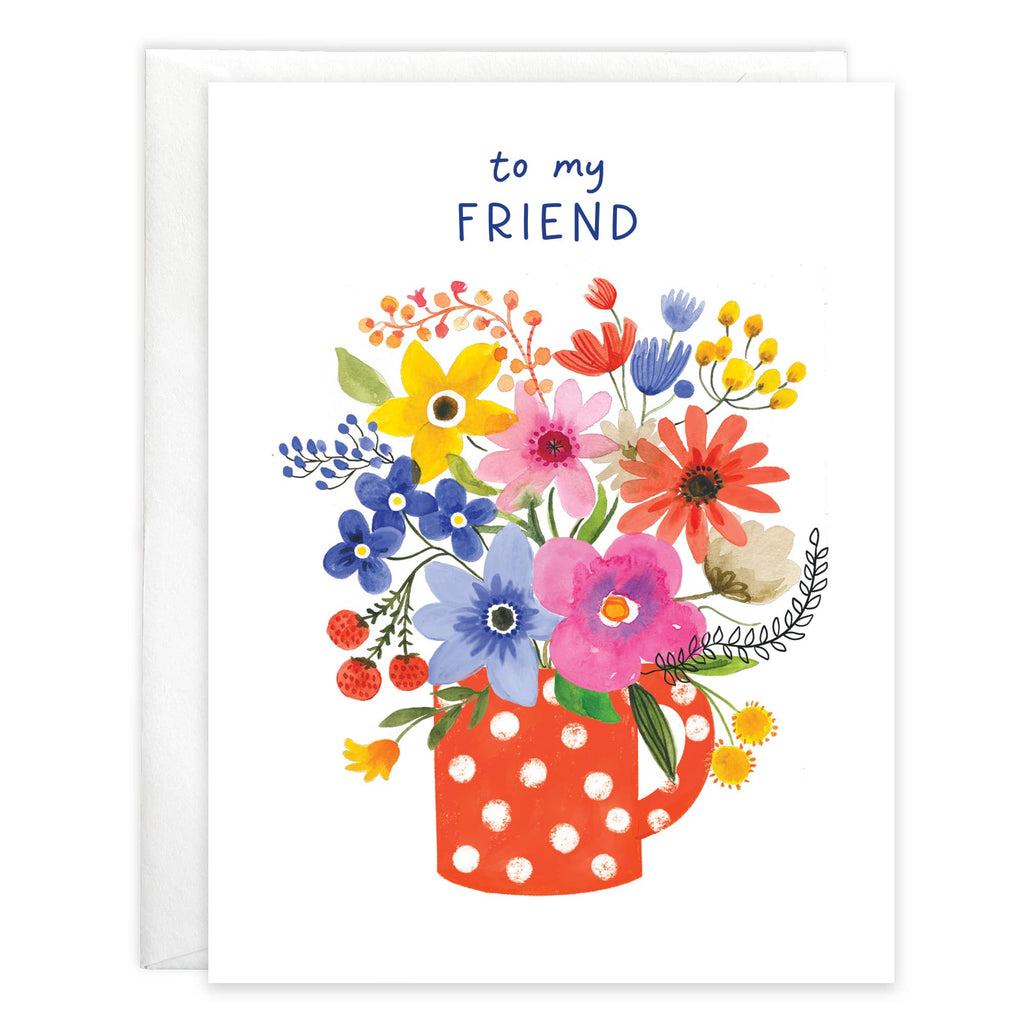 Birthday Greeting Card - Friend Polka Dot Flower Mug