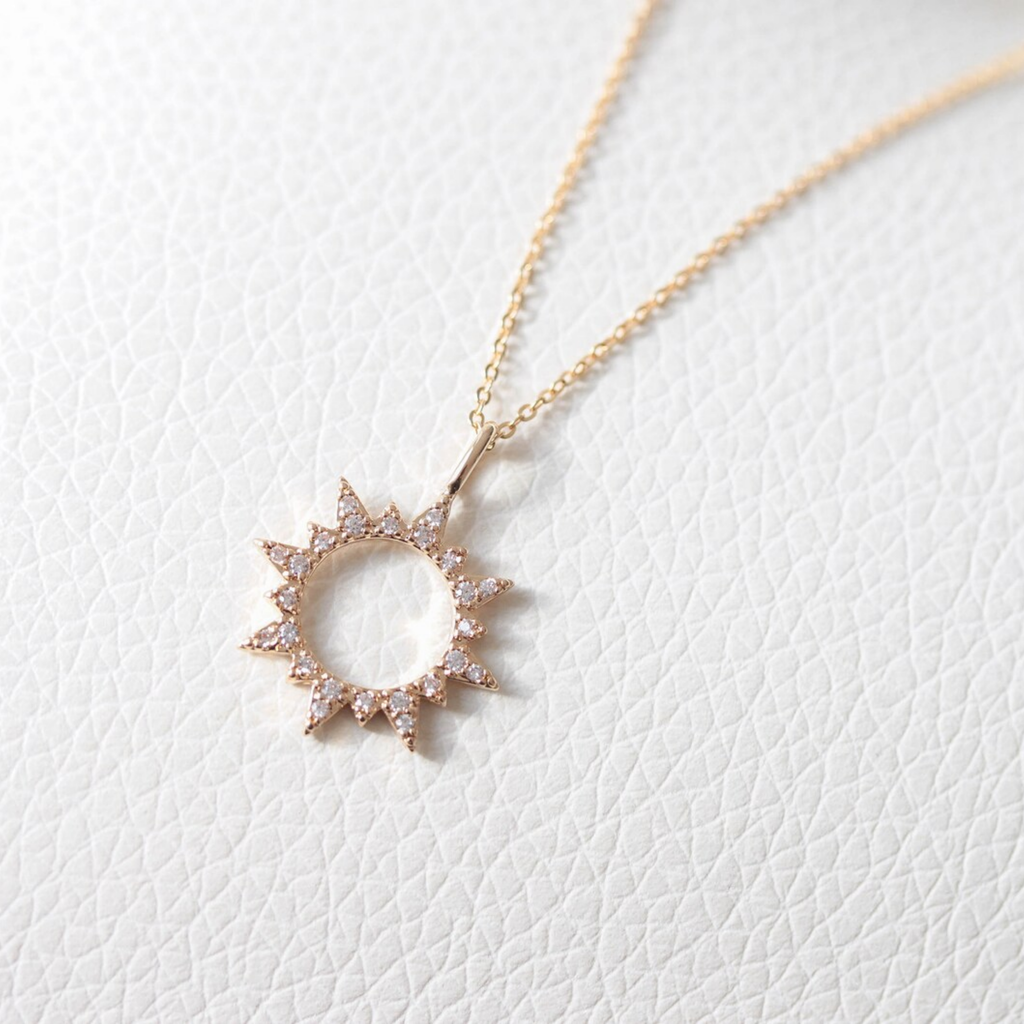 "Arise, Shine" 14k Gold Cubic Zirconia Sun Charm Necklace
