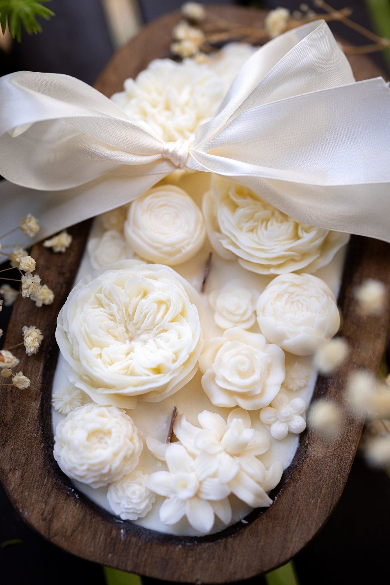 Beautiful Flower Dough Bowl Candle – Flower Scented Handcrafted Dough Bowl – Large Farmhouse Candle