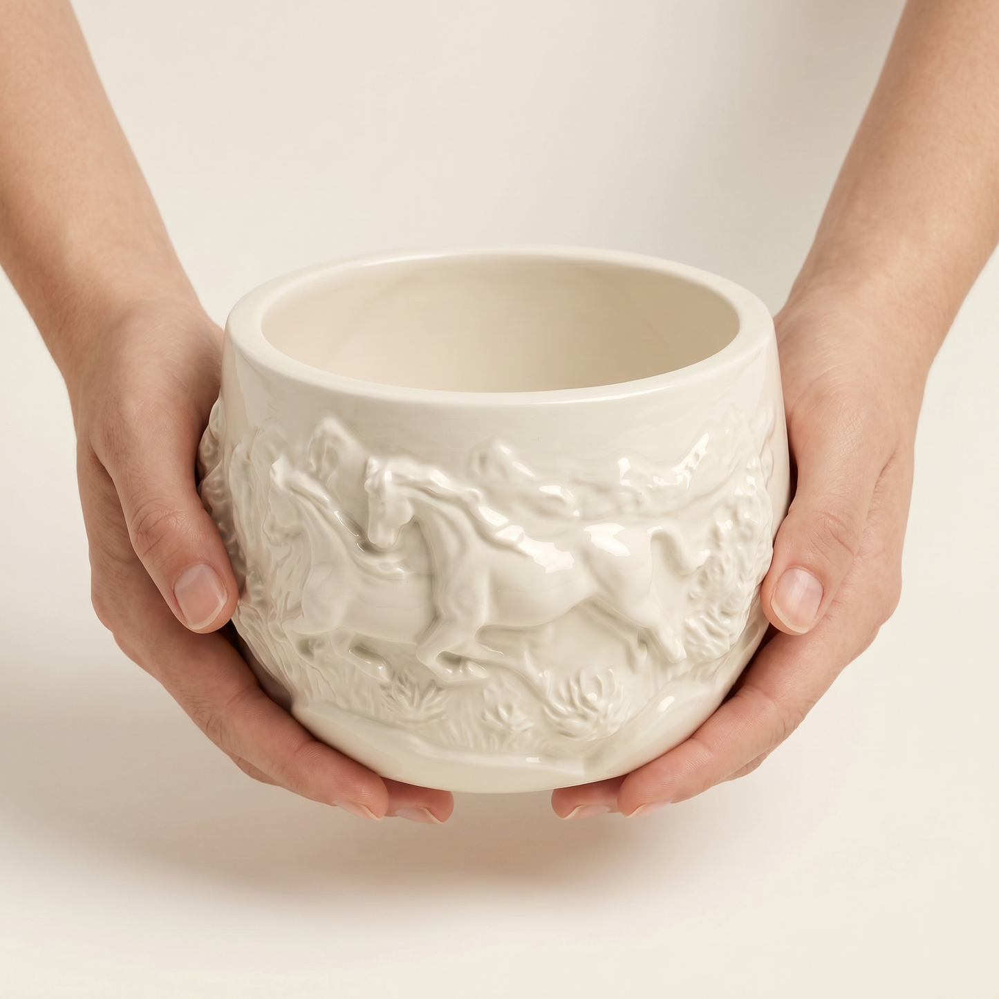 Mustang Horse Relief Planter, Gypsum White 3"
