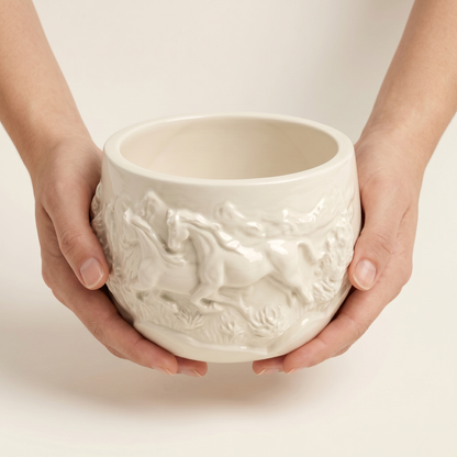 Mustang Horse Relief Planter, Gypsum White 3"