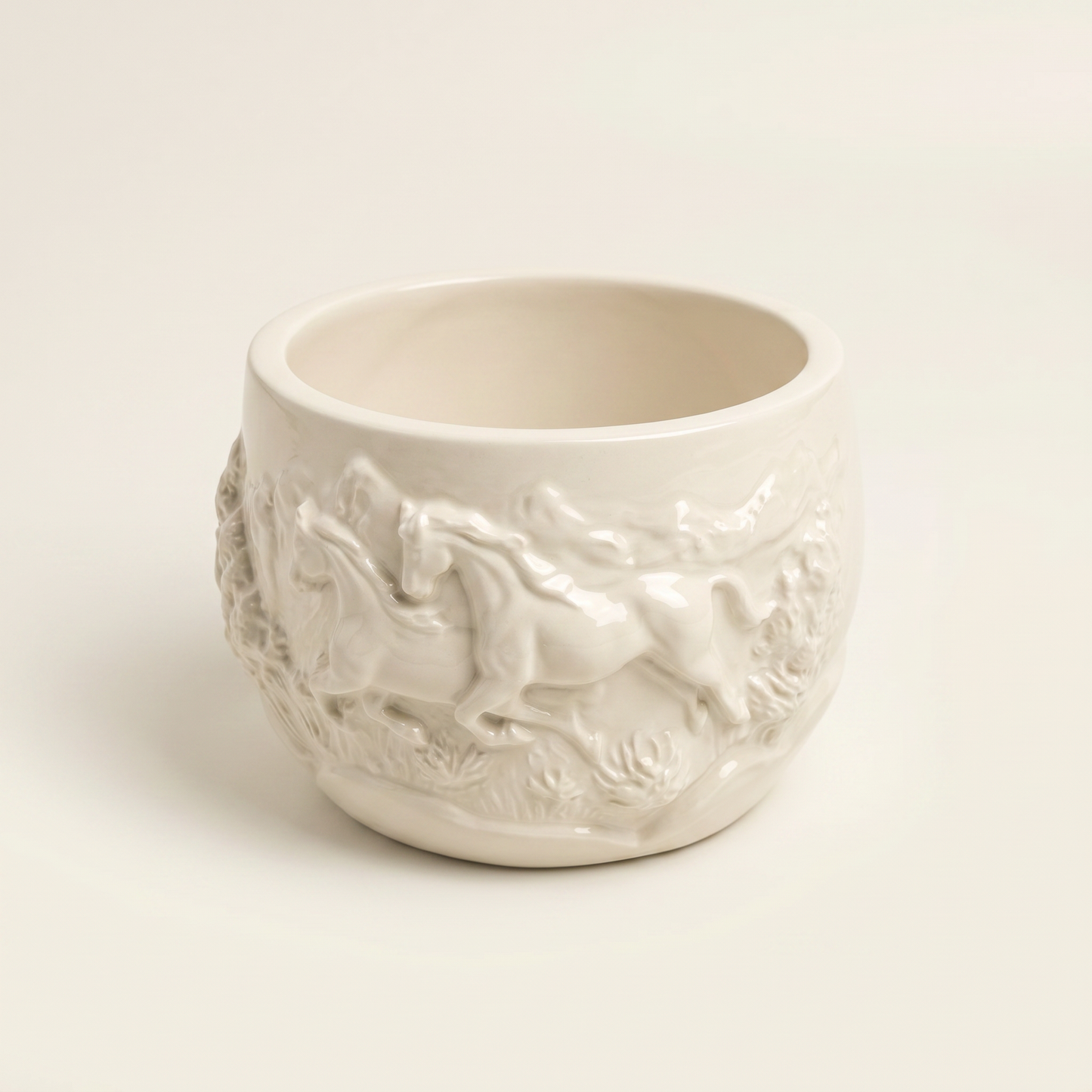 Mustang Horse Relief Planter, Gypsum White 3"