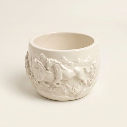 Mustang Horse Relief Planter, Gypsum White 3"