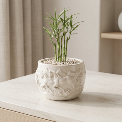 Mustang Horse Relief Planter, Gypsum White 3"