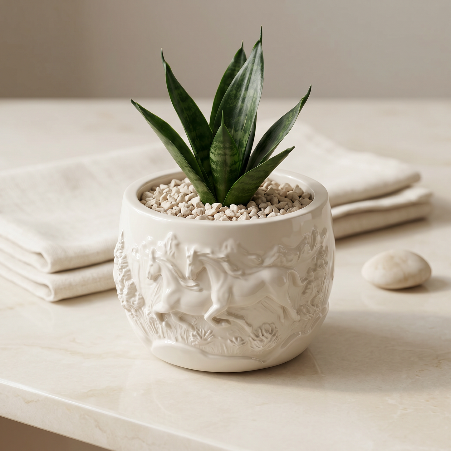 Mustang Horse Relief Planter, Gypsum White 3"