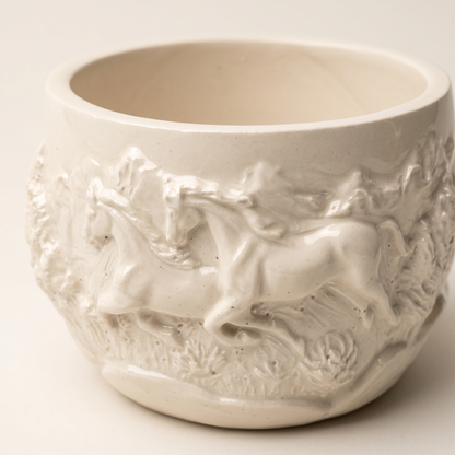 Mustang Horse Relief Planter, Gypsum White 3"
