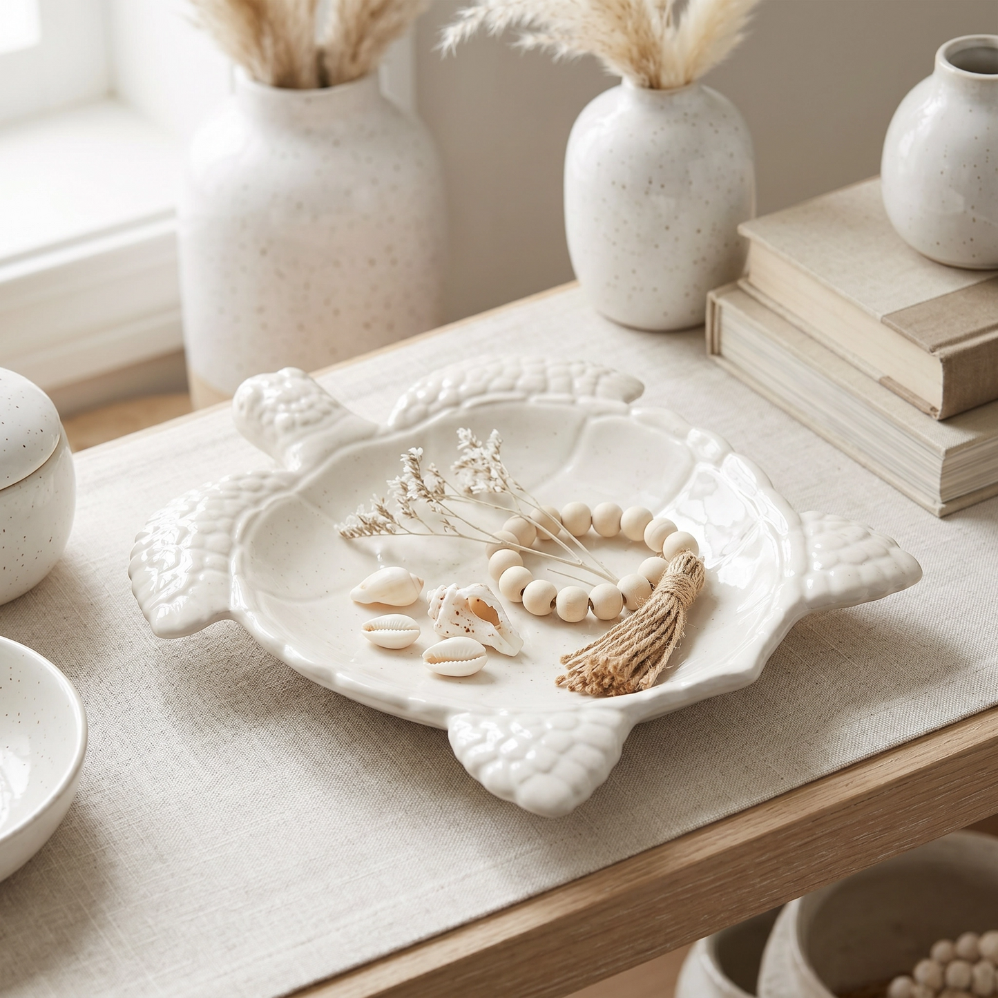 Sea Turtle Decorative Tray, Gypsum White 9"