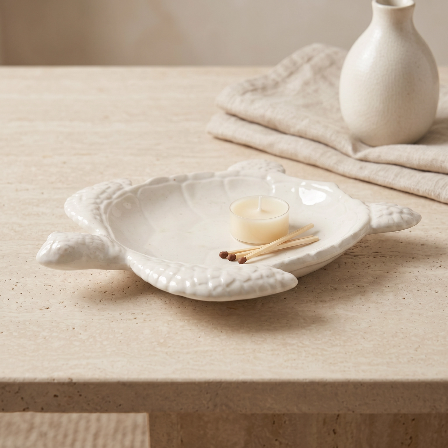 Sea Turtle Decorative Tray, Gypsum White 9"