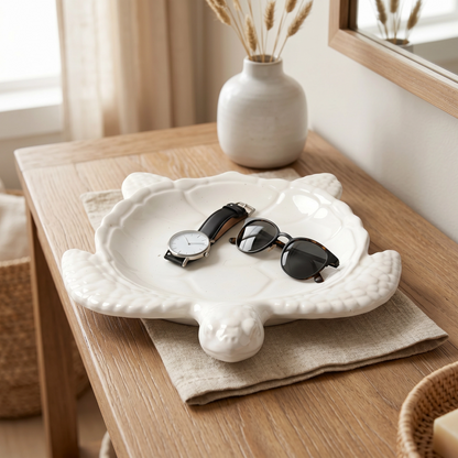 Sea Turtle Decorative Tray, Gypsum White 9"