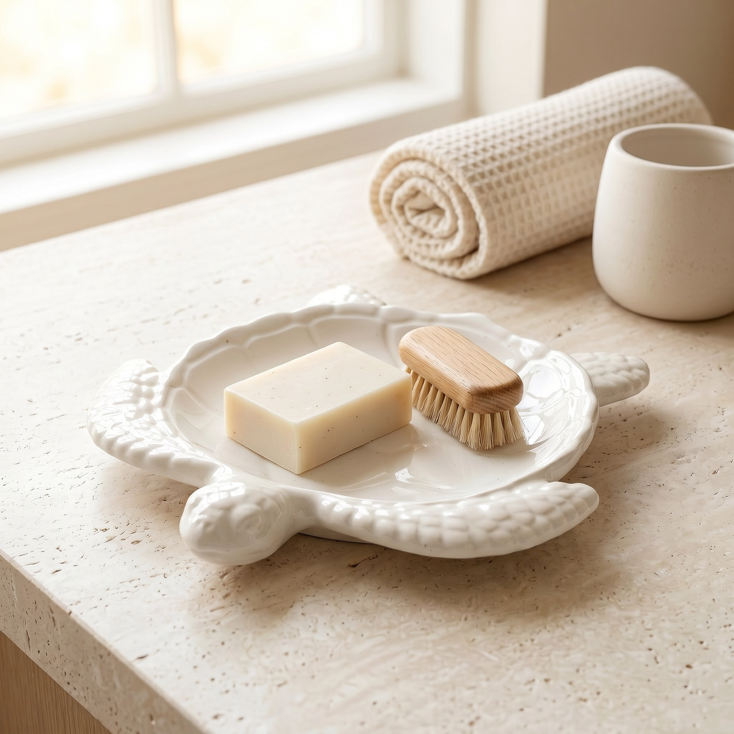 Sea Turtle Decorative Tray, Gypsum White 9"