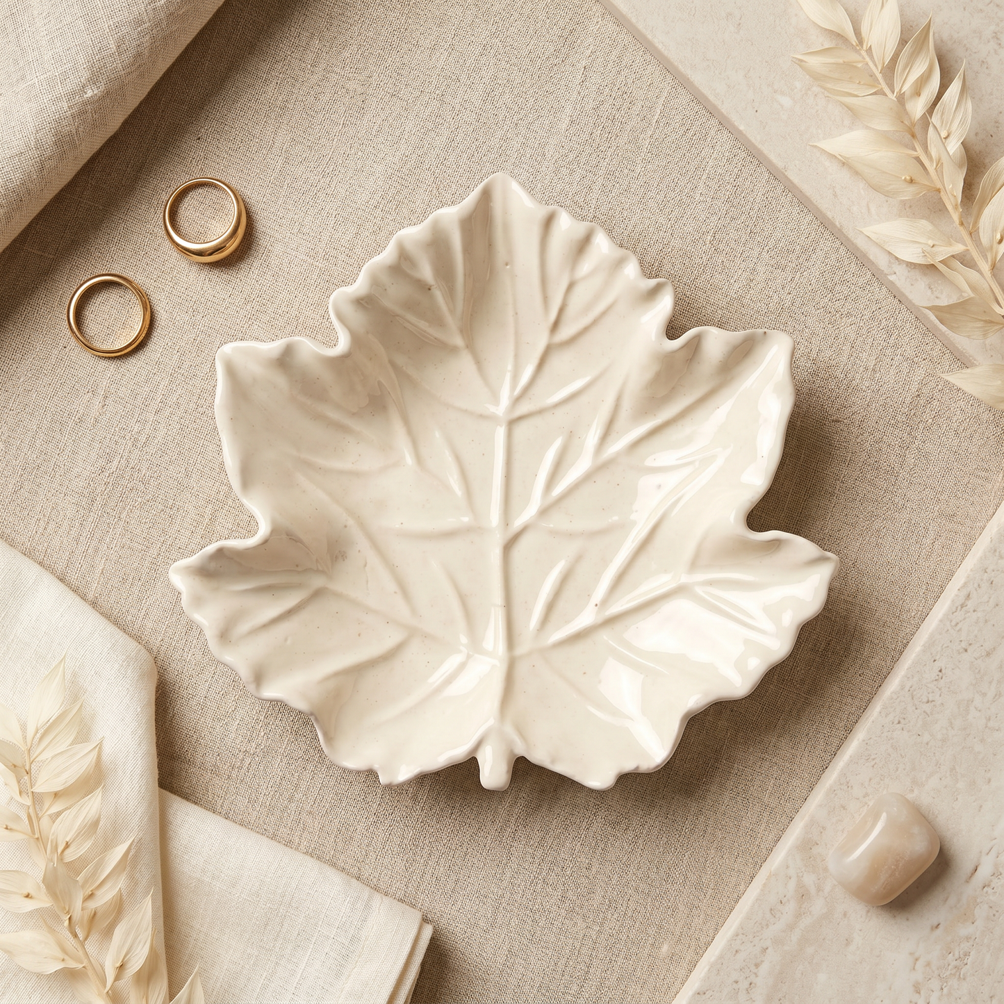 Maple Leaf Tray, Gypsum White 6"