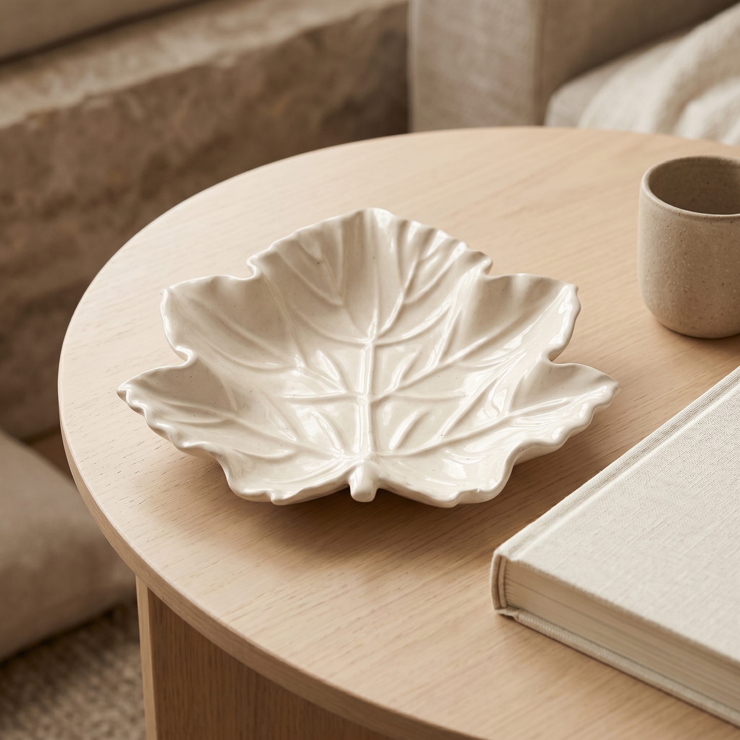 Maple Leaf Tray, Gypsum White 6"