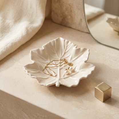 Maple Leaf Tray, Gypsum White 6"