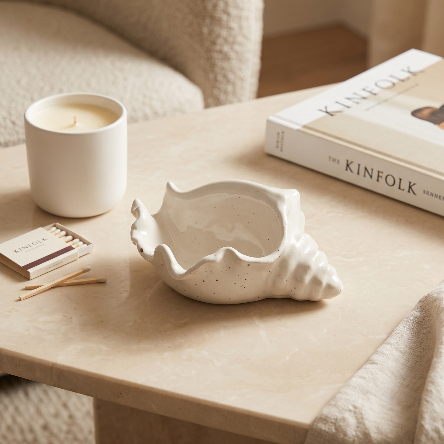 Conch Shell Bowl, Gypsum White 6"