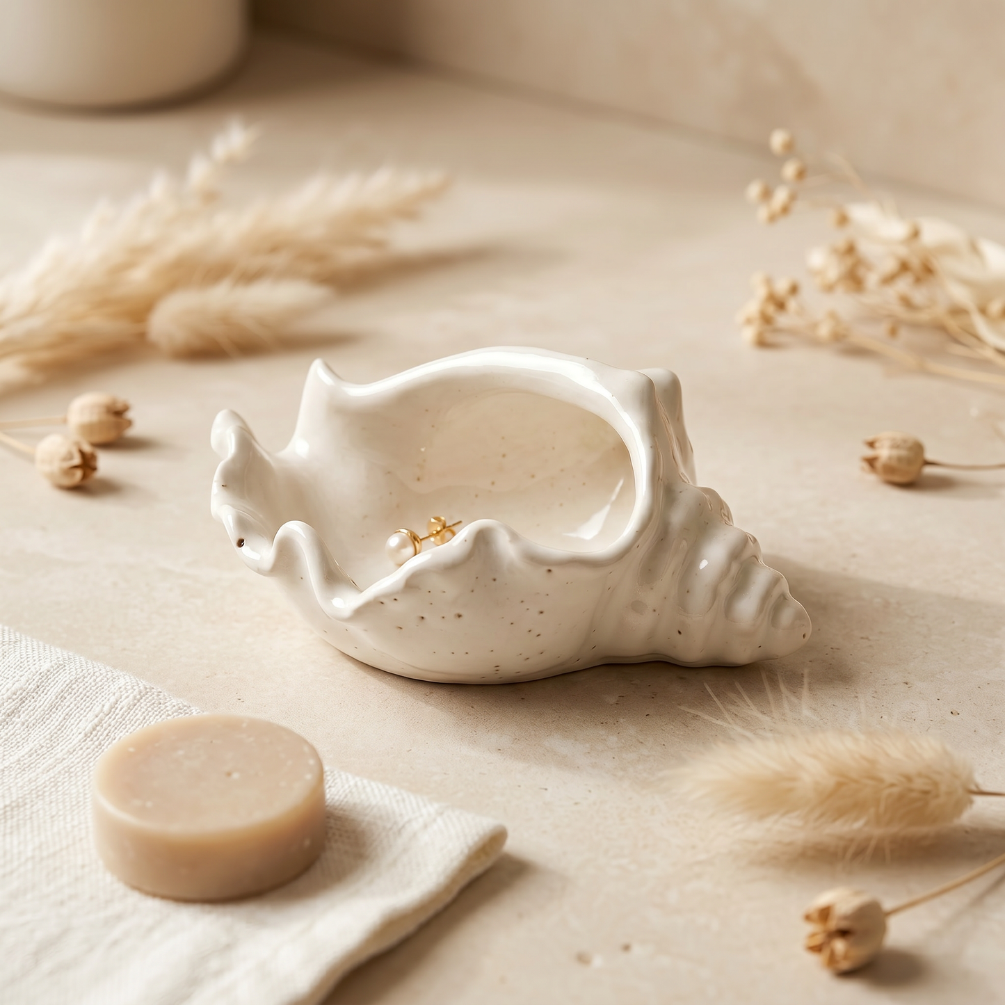 Conch Shell Bowl, Gypsum White 6"