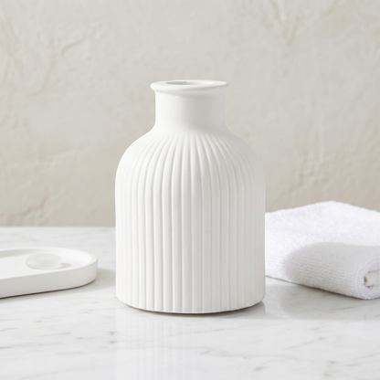 Ribbed Bottle Vase, Gypsum White 4"