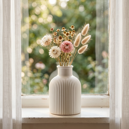 Ribbed Bottle Vase, Gypsum White 4"