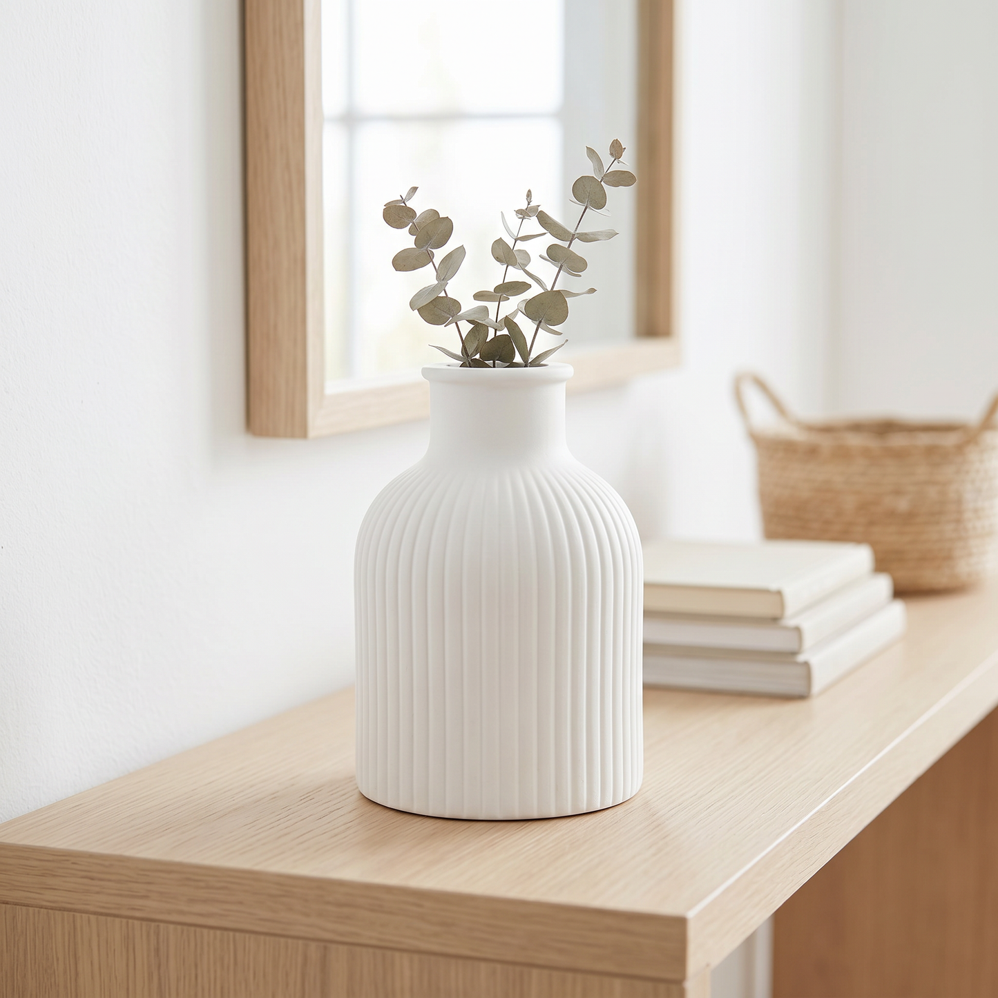 Ribbed Bottle Vase, Gypsum White 4"