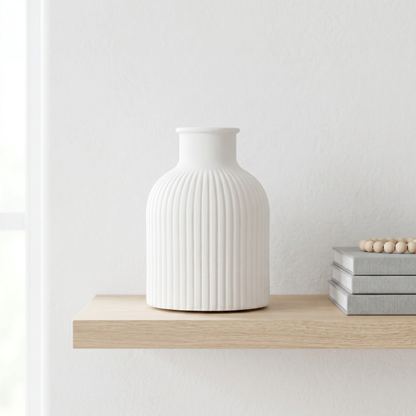 Ribbed Bottle Vase, Gypsum White 4"